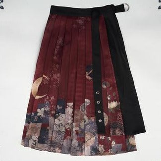 Moonlight flower Japanese style print pleated skirt Japanese loli