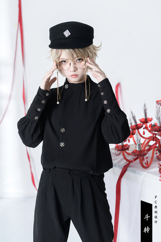 [Reservation sale] Black Knight Prince stand collar blouse