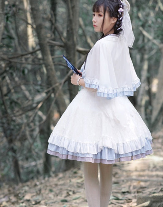 Nine-Tailed Fox Flower Lolita Jumper Skirt with Cloak and Hair Accessory
