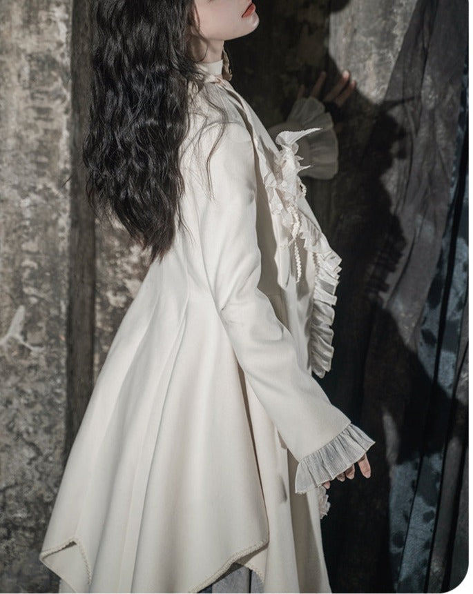 Irregular hem frill coat with belt
