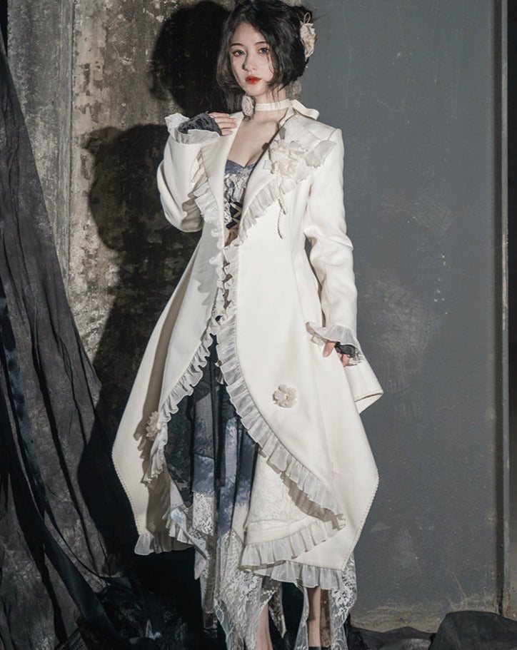 Irregular hem frill coat with belt