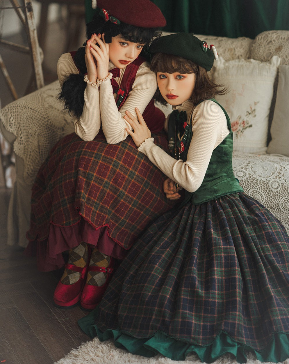 【予約販売】格子柄のクラシカルレイヤードスカート