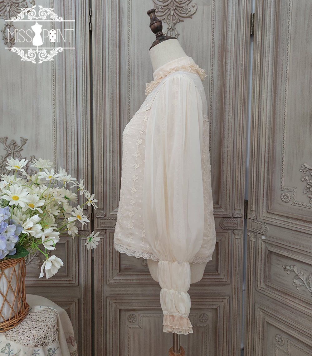 [Pre-order] Lily of the Valley Flower Embroidered High Neck Frill Blouse [20% off when purchased together]