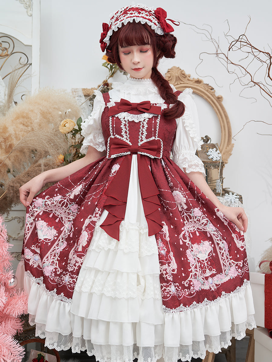 [Pre-order] Double ribbon front lace Lolita jumper skirt