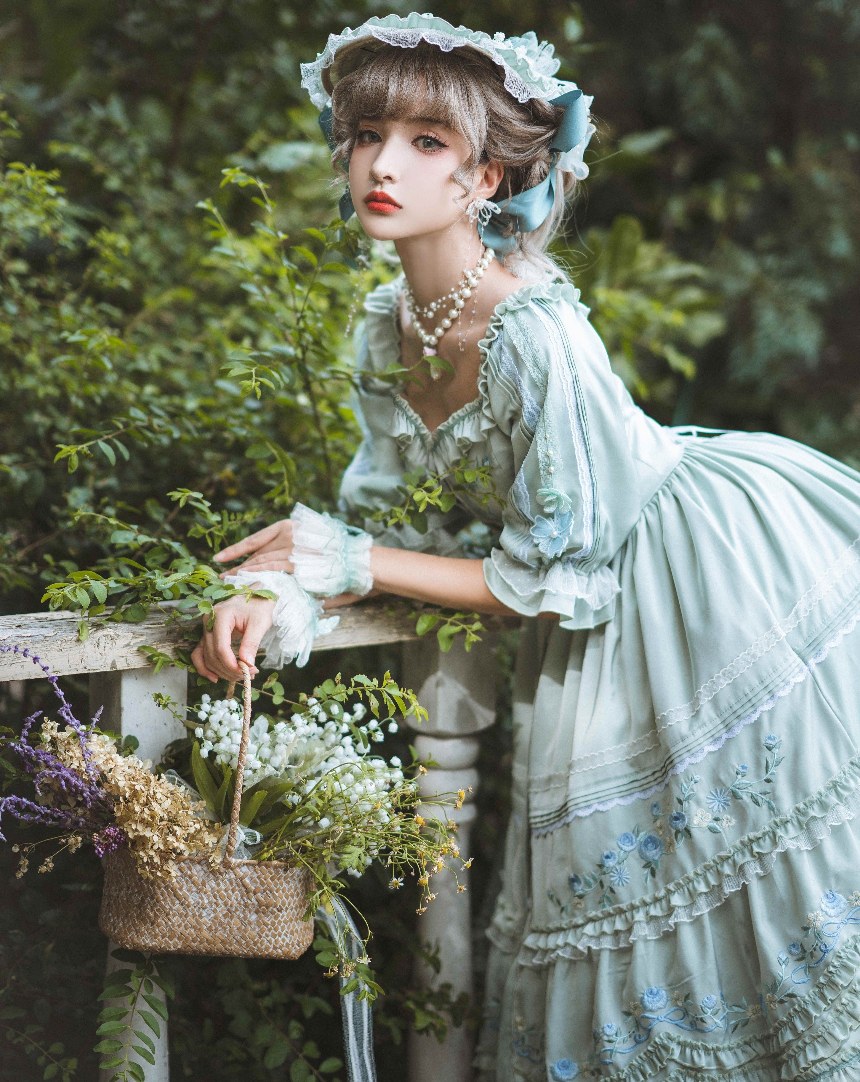Rose embroidery garden princess dress full set