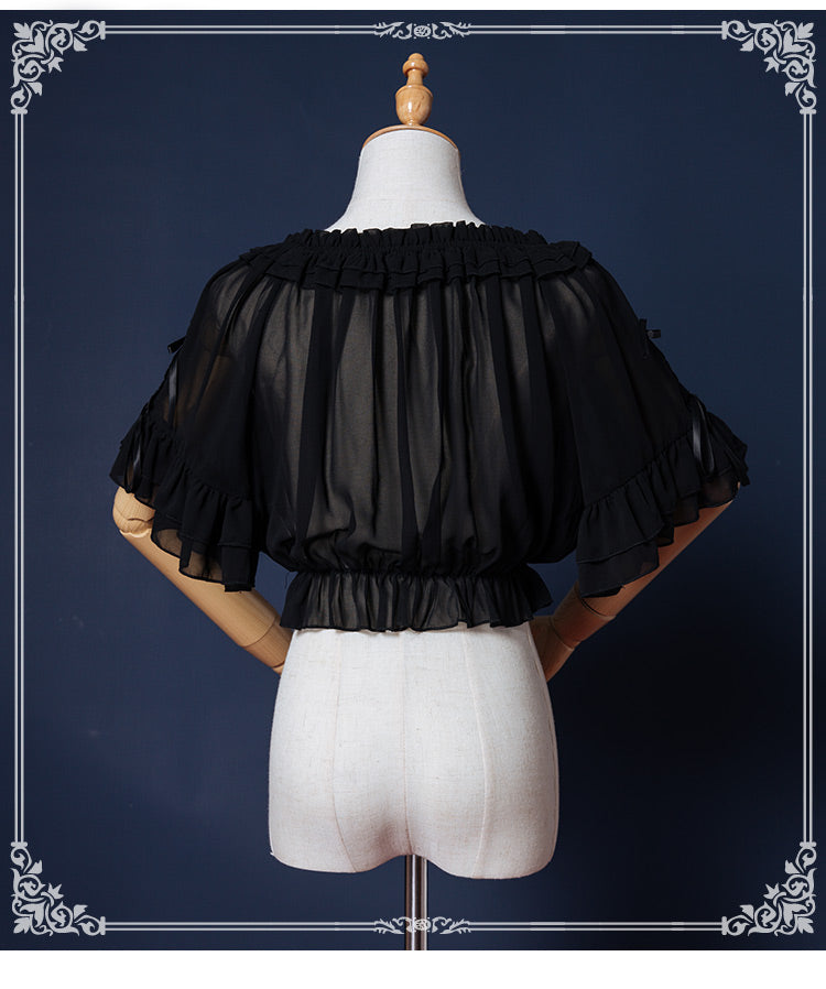 Chiffon half-sleeve sheer blouse