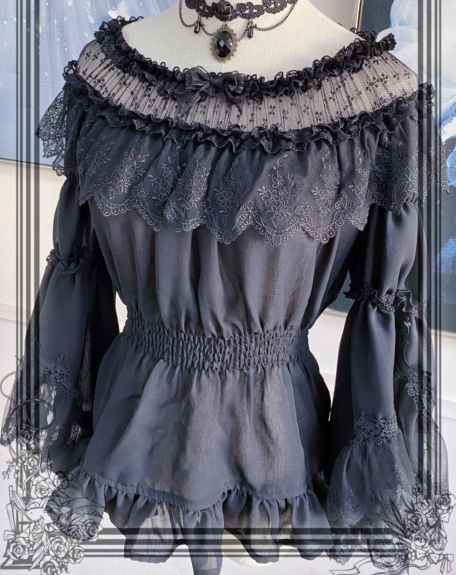 Chiffon lace princess sleeve blouse [20% off with combined purchase &amp; coupon input]