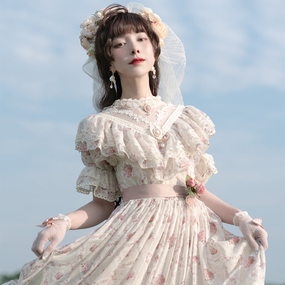 Edwardian Elegant Rose Print Claroli Dress
