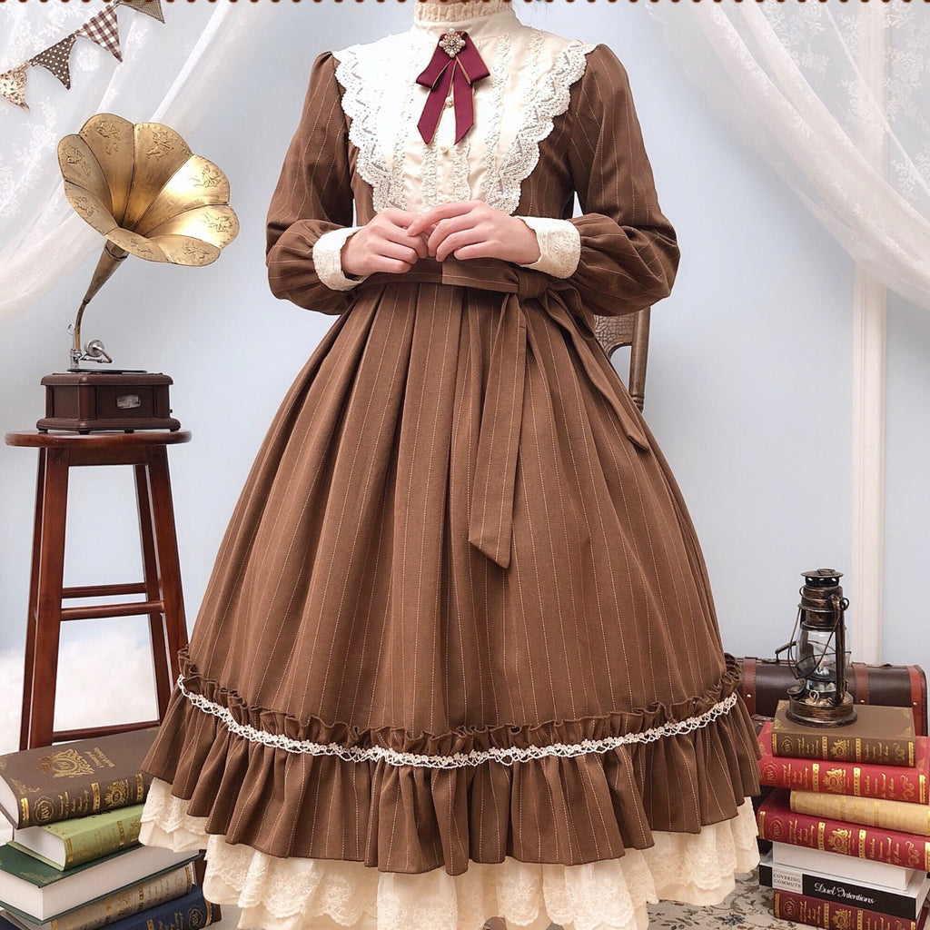 [Pre-order] British Classical Lolita Vertical Striped Dress