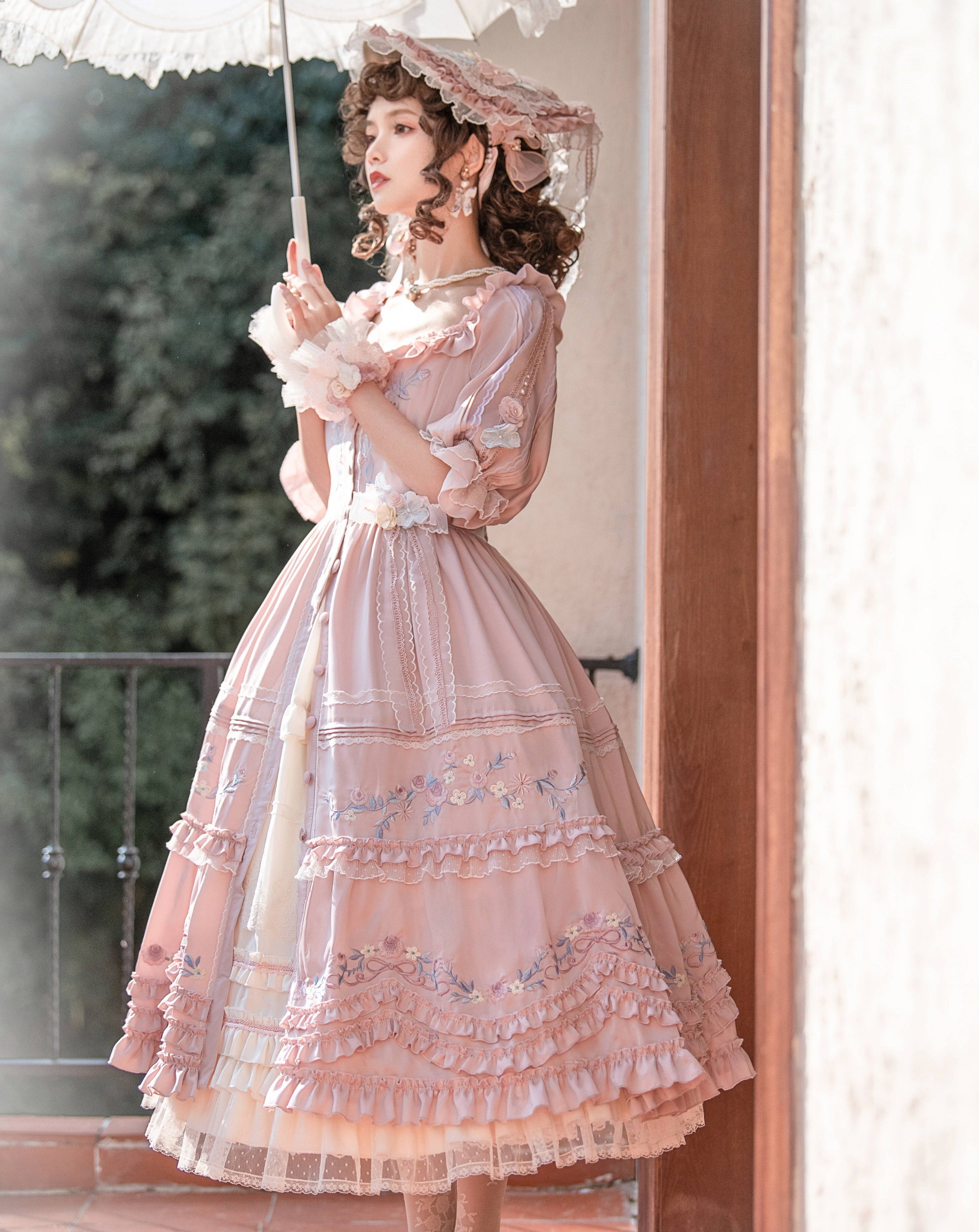 Rose embroidery garden princess dress full set