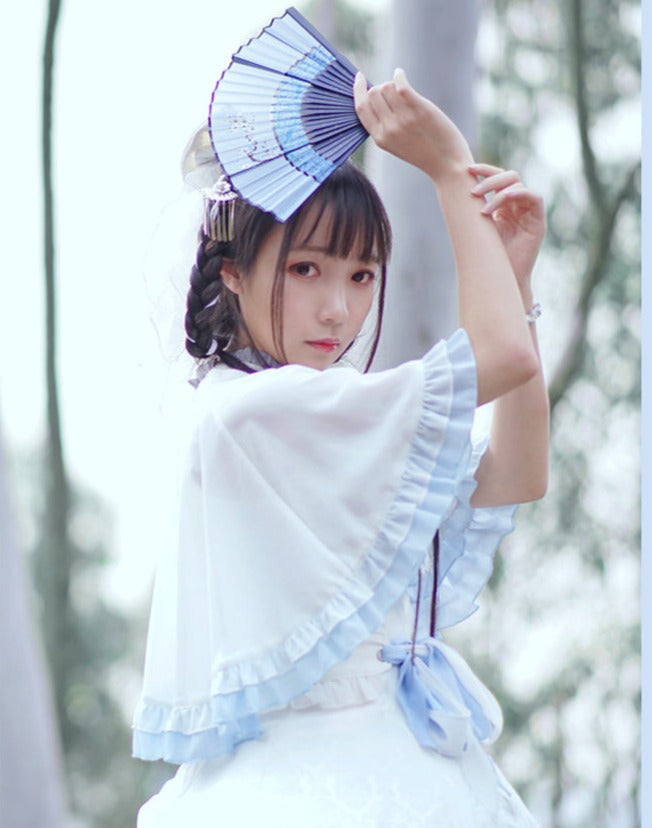 Nine-Tailed Fox Flower Lolita Jumper Skirt with Cloak and Hair Accessory