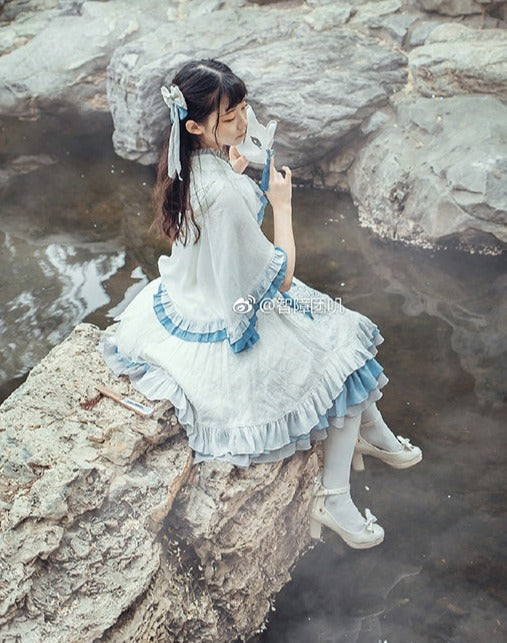 Nine-Tailed Fox Flower Lolita Jumper Skirt with Cloak and Hair Accessory