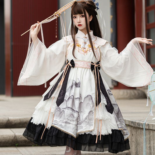 Lotus and Dragon Hana loli long sleeve dress with attached collar