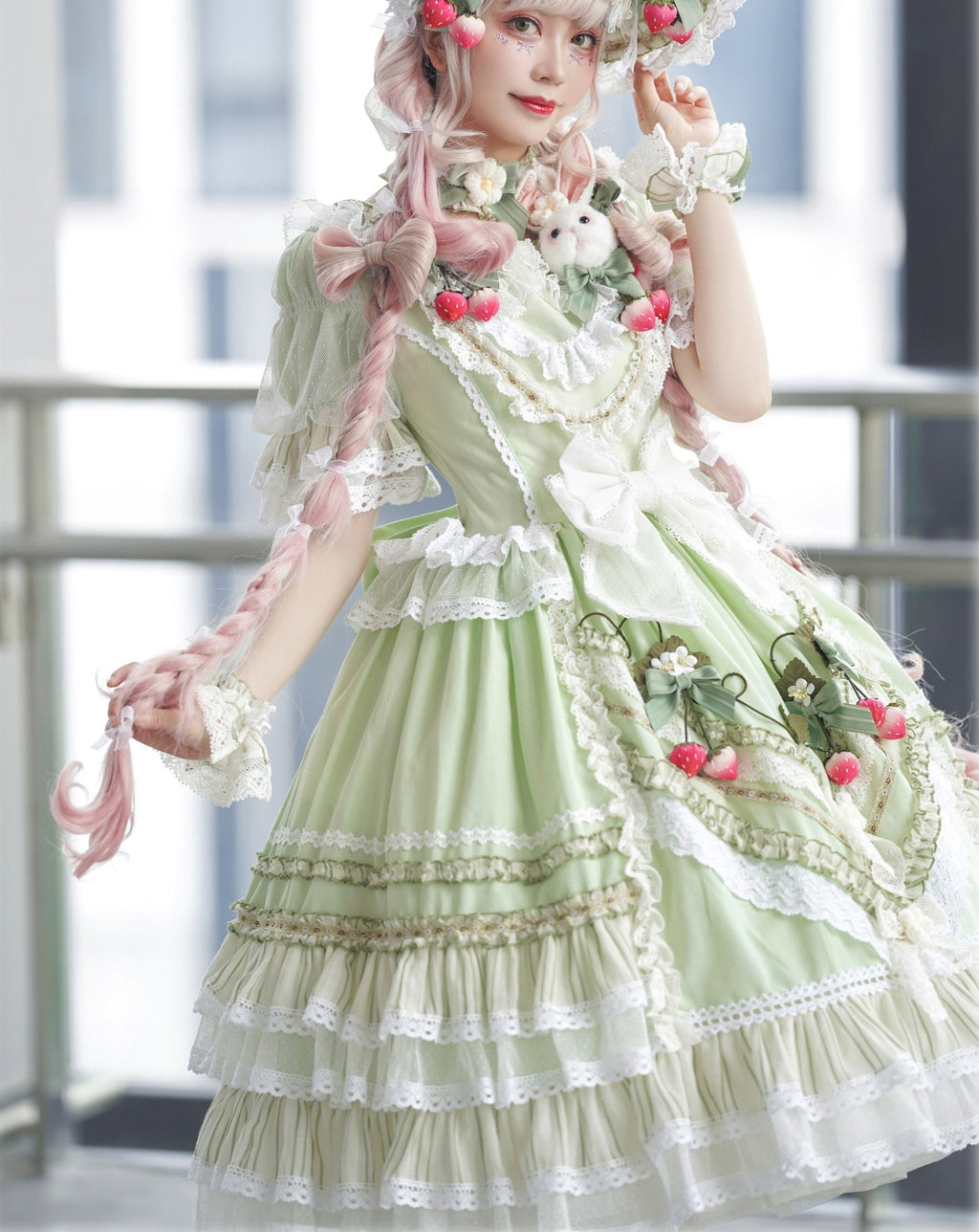 Strawberry princess dress with ruffles and ribbons in 4 colors