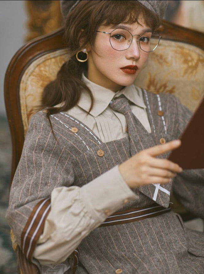 Retro detective dress coat 4-piece set