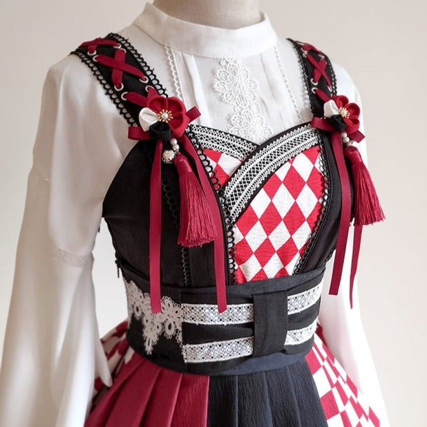 Taisho Roman Rhombic Lattice Japanese Lolita Jumper Skirt and Cloak Japanese Lolita