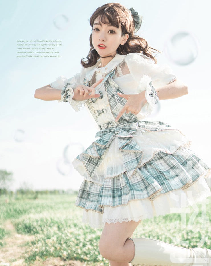 2way apron skirt with idol style frills and checks