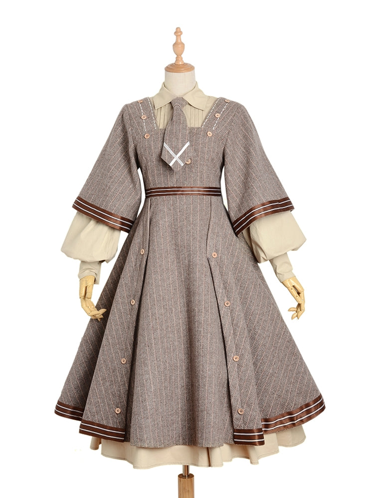Retro detective dress coat 4-piece set