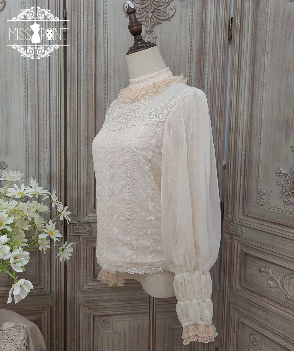 [Pre-order] Lily of the Valley Flower Embroidered High Neck Frill Blouse [20% off when purchased together]