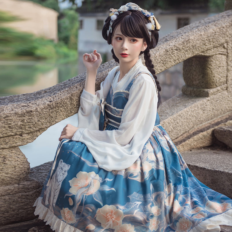 Flower and White Tiger Chinese Lolita Dress