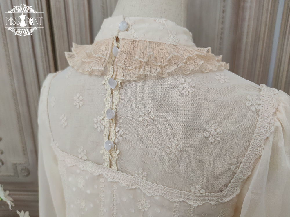 [Pre-order] Lily of the Valley Flower Embroidered High Neck Frill Blouse [20% off when purchased together]