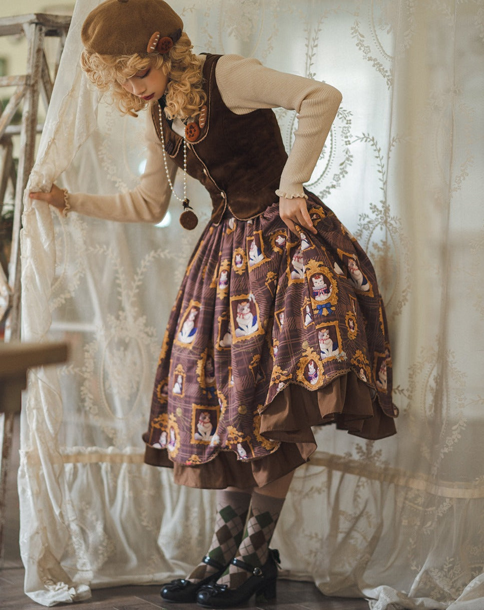 [Pre-order] Frame Cat and Checkered Layered Skirt