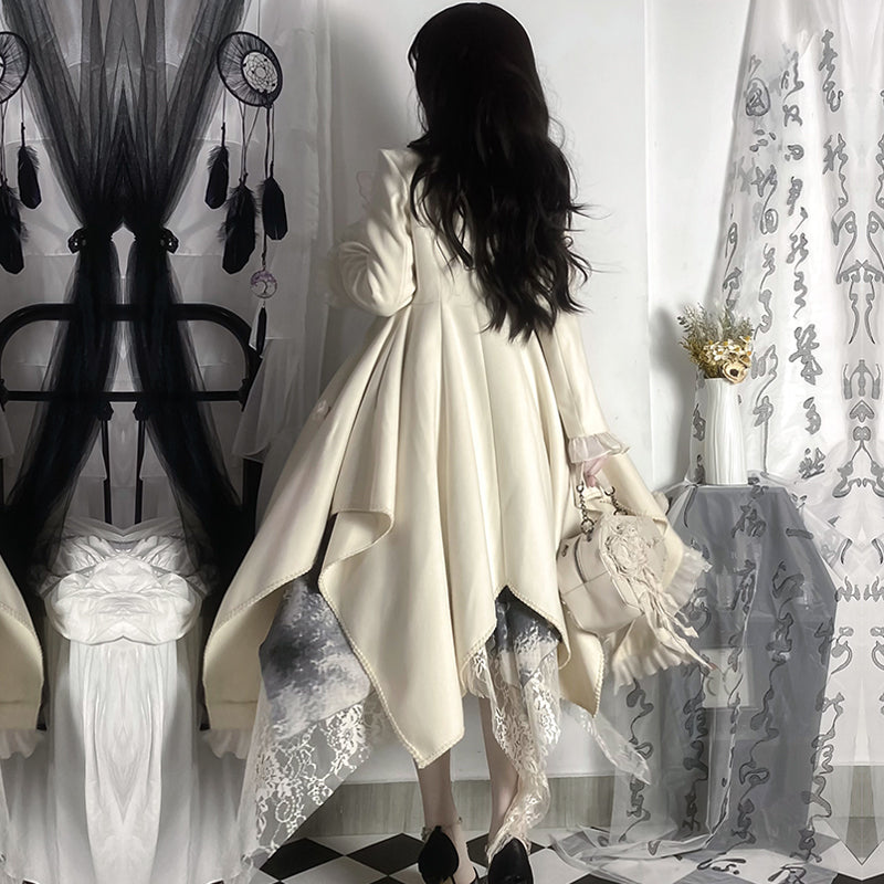 Irregular hem frill coat with belt