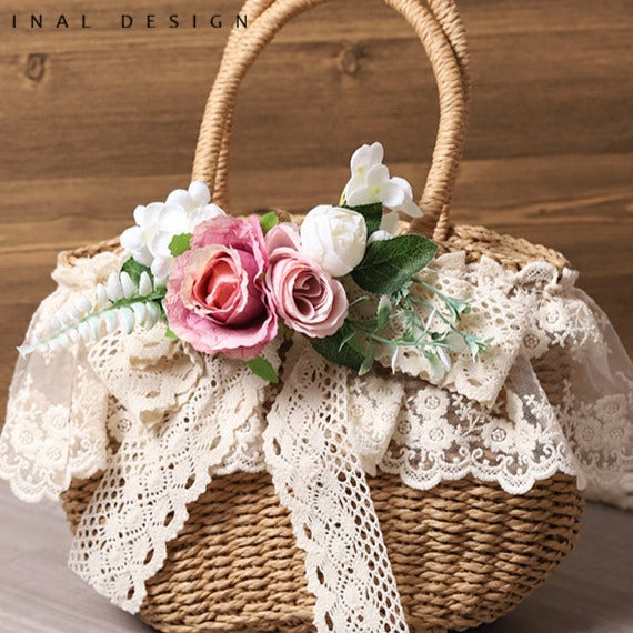 Handmade Flower Mini Basket Bag