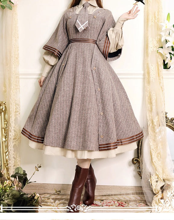 Retro detective dress coat 4-piece set