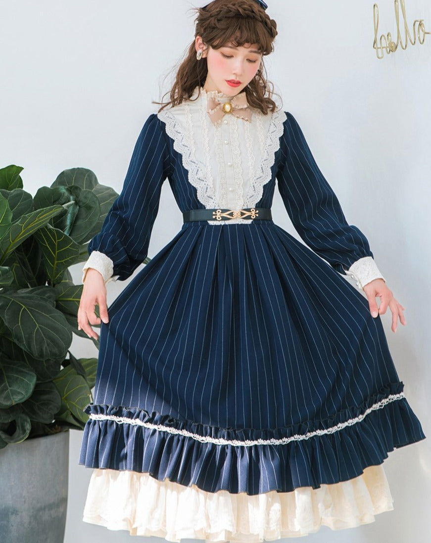 [Pre-order] British Classical Lolita Vertical Striped Dress