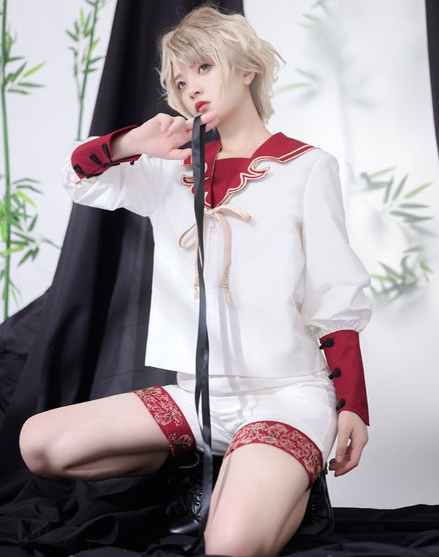 Hana Lolita x Prince Tsuru Embroidery Tops/Shorts Setup