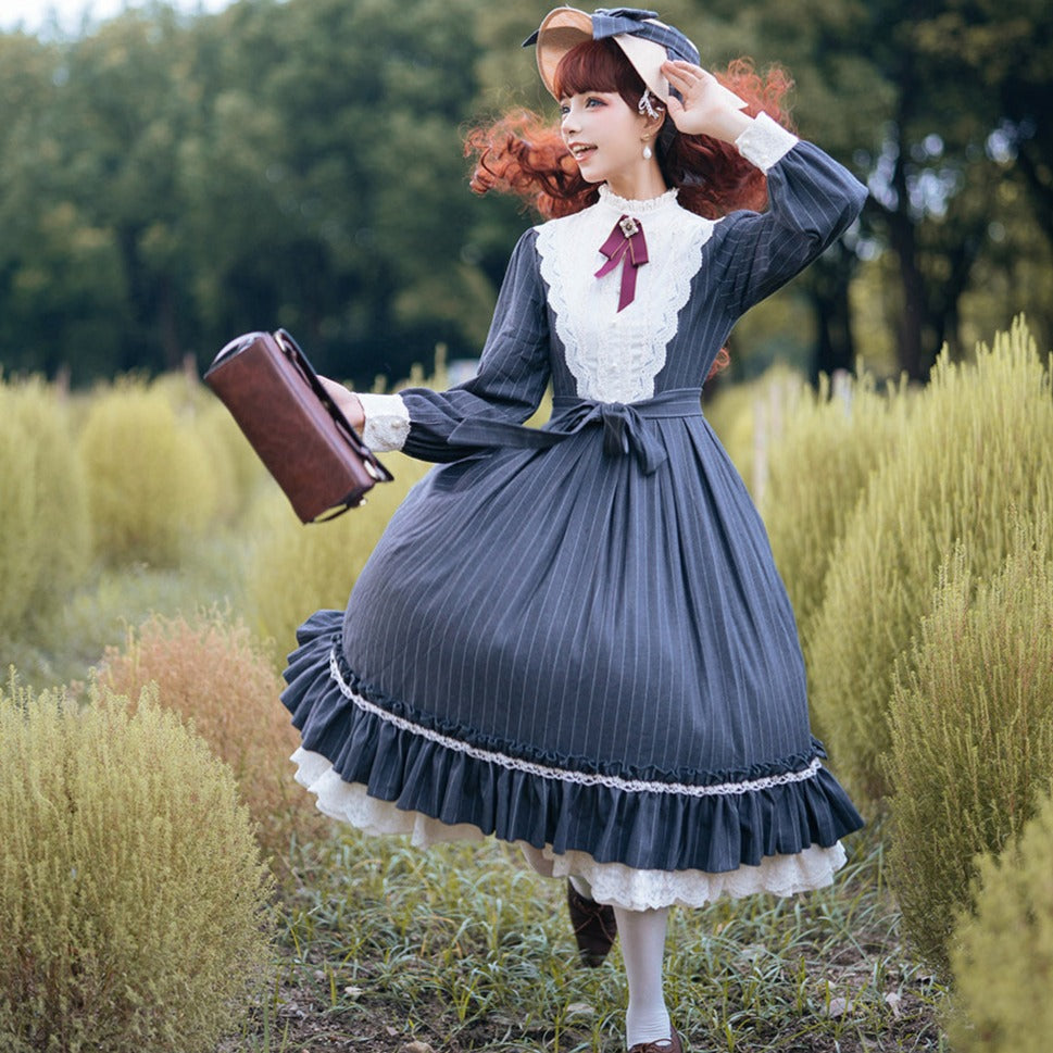 [Pre-order] British Classical Lolita Vertical Striped Dress