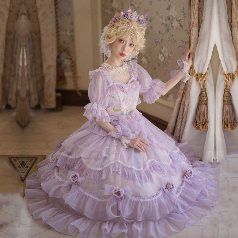 [Pre-order] Chiffon purple princess dress and flower tiara