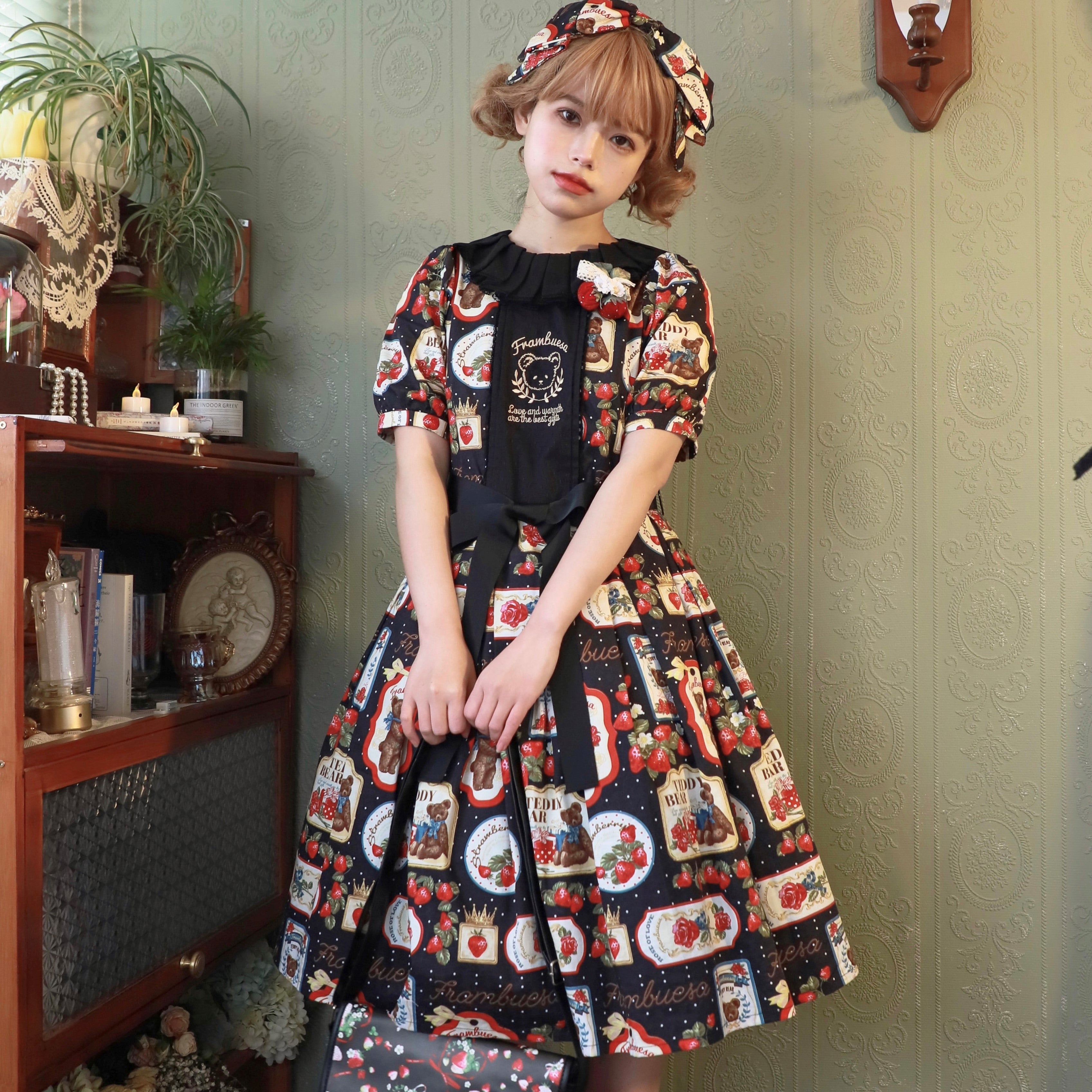 Strawberry Teddy bear 甘ロリ 半袖ワンピース くまタイプ