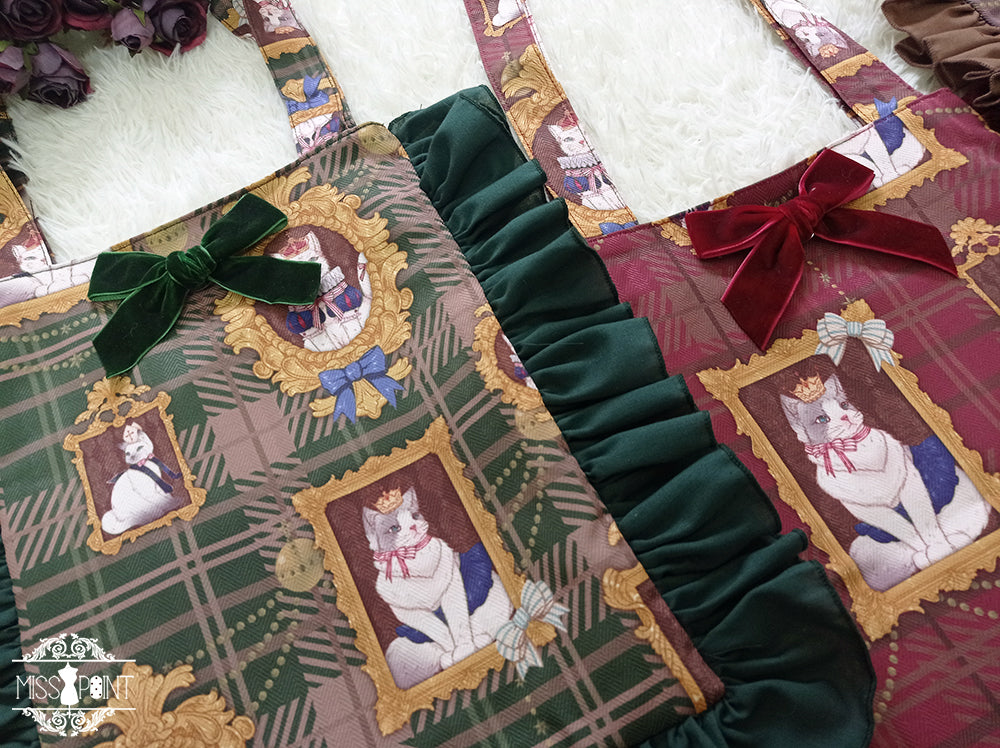 [Simultaneous purchase only] Frame Cat Beret, Ribbon Brooch, Argyle Socks, Bag