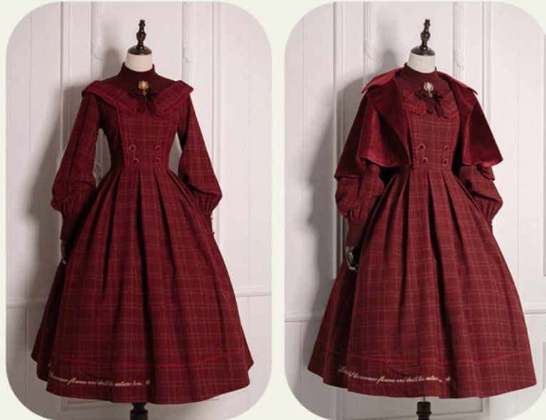 British check pattern faux layered dress