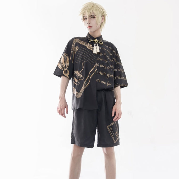 皇子系ロリィタ ブラックプリントショートパンツ