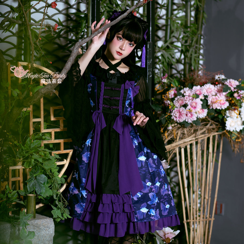 Yumemiru Goldfish Flower Lolita Jumper Skirt with Hair Accessory