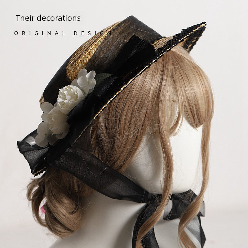Flower and ribbon straw hat 11 colors