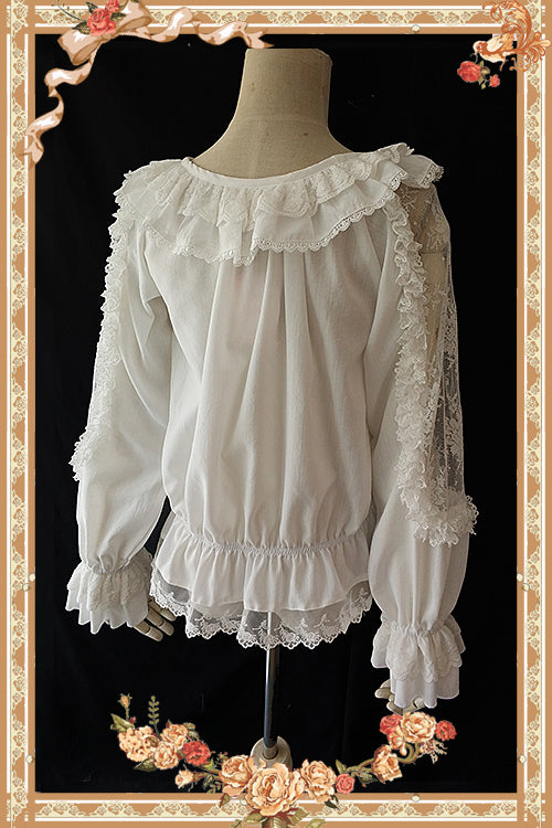 lace blouse with sheer sleeves