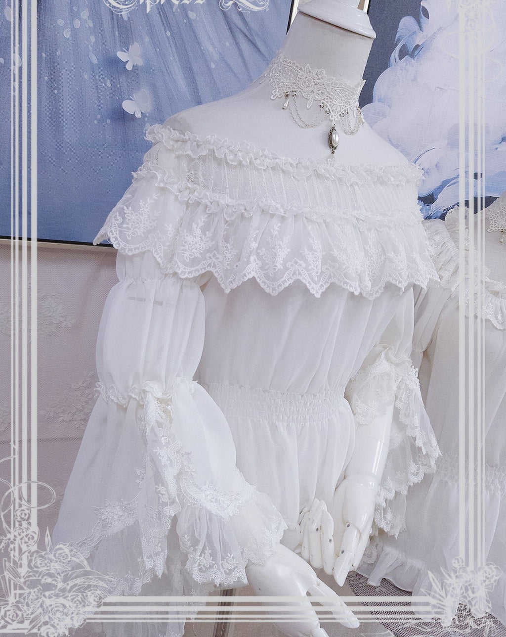 Chiffon lace princess sleeve blouse [20% off with combined purchase &amp; coupon input]