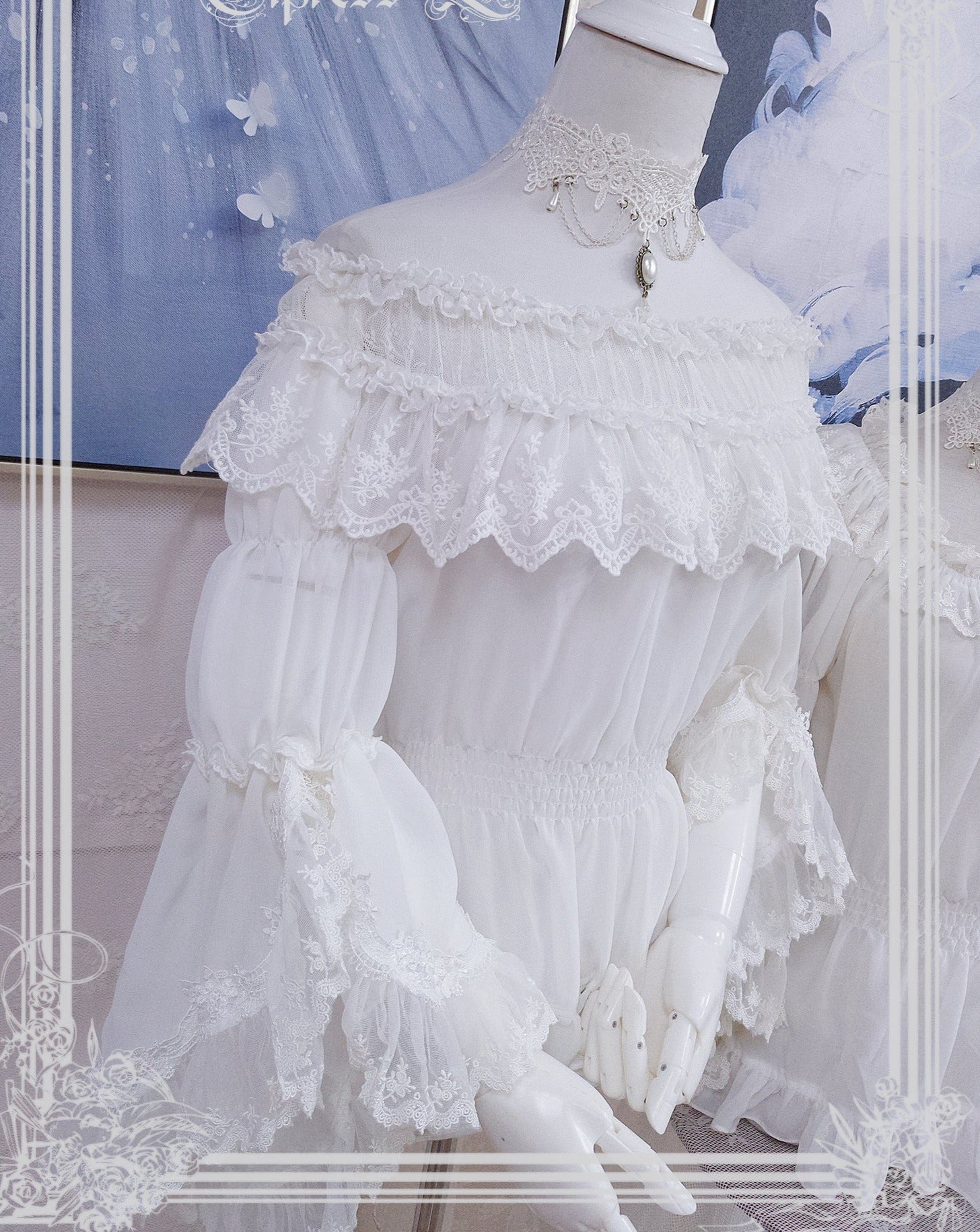 Chiffon lace princess sleeve blouse [20% off with combined purchase &amp; coupon input]