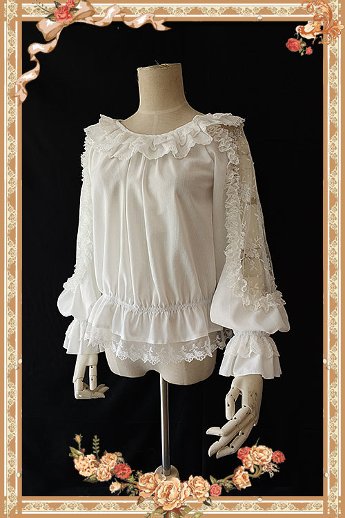 lace blouse with sheer sleeves