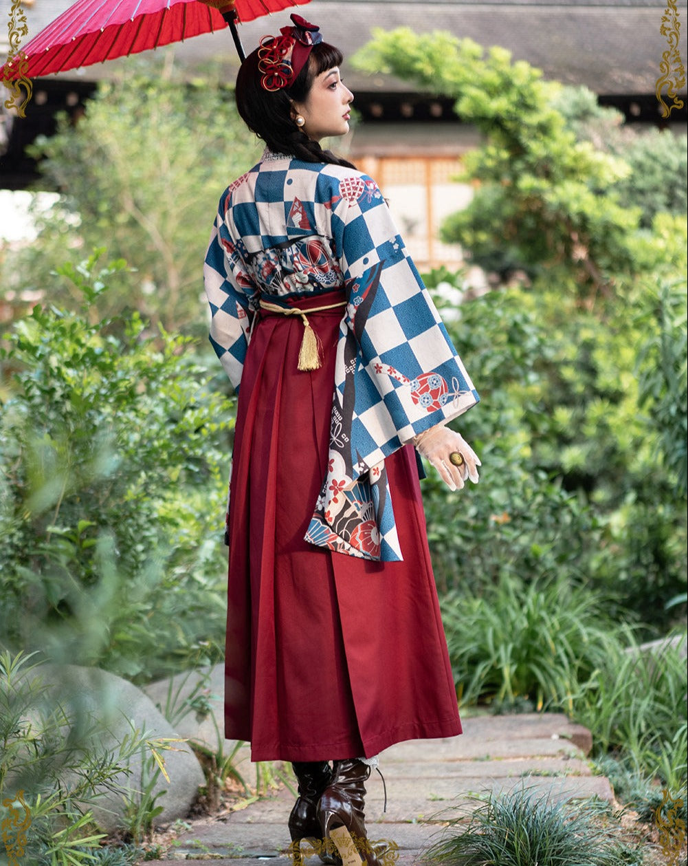 Camellia flower embroidery and butterfly hakama skirt