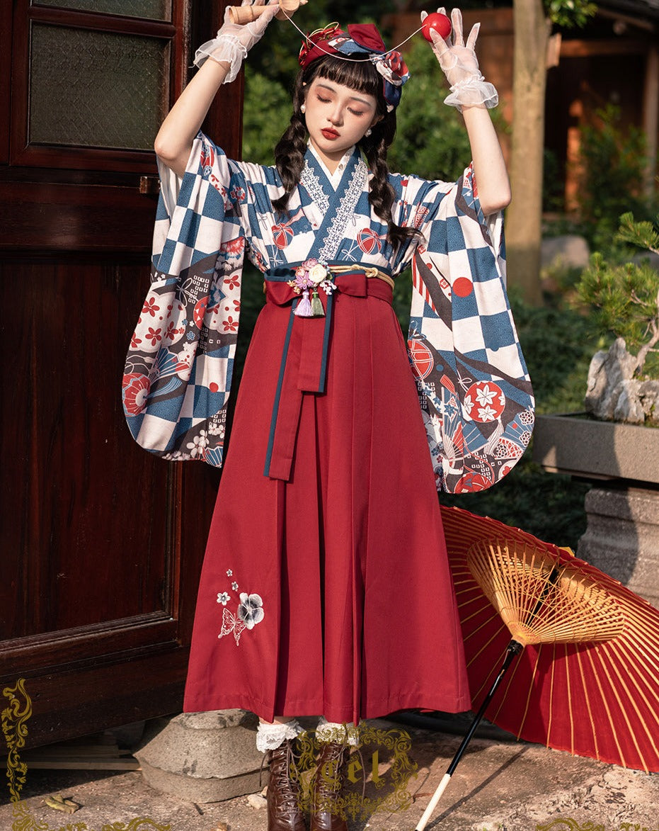 Japanese-style print and lace kimono-style tops [20% off when purchased together]