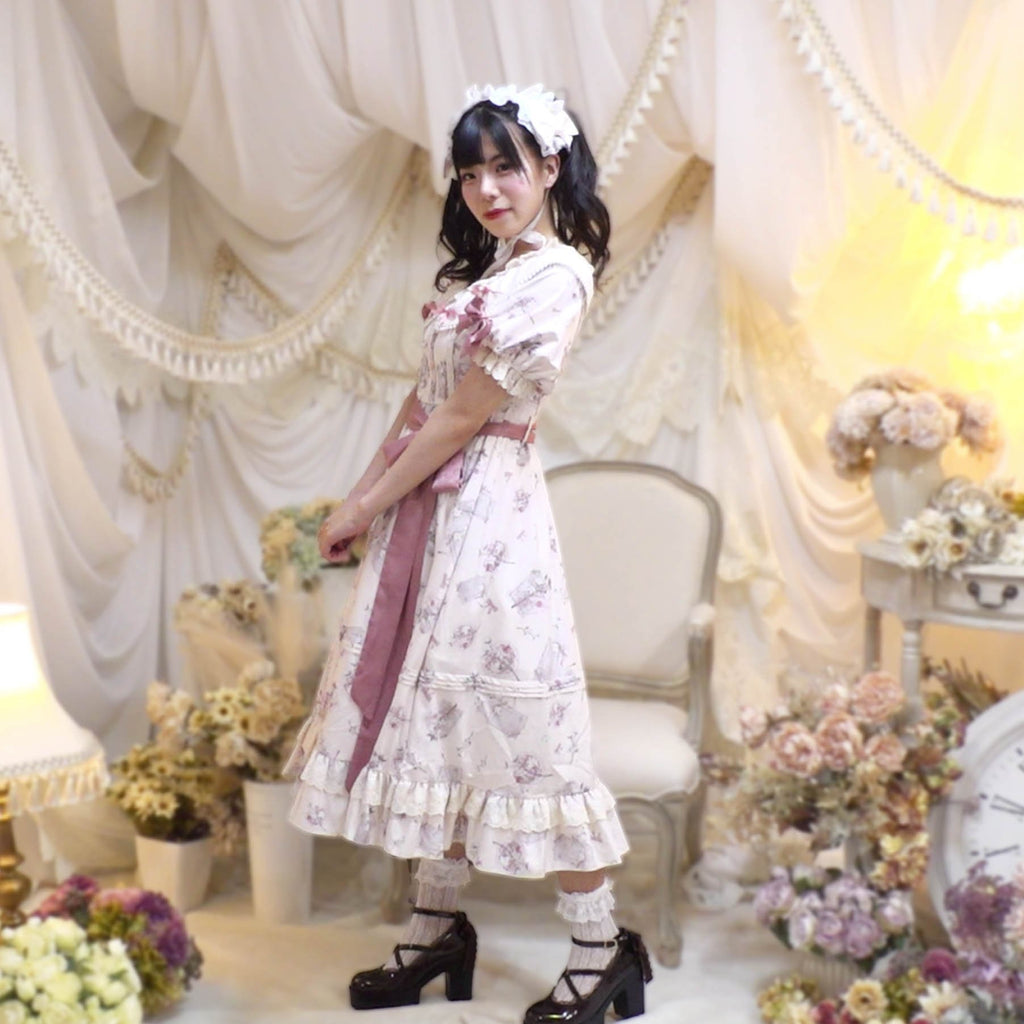 予約販売【IDOLFILE】掲載商品｜パールとピンクのサッシュリボン付き 甘ロリ ロリータ ワンピース