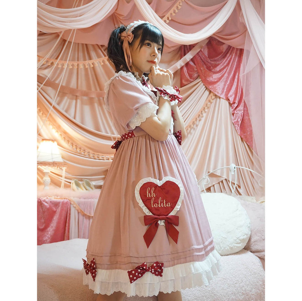 Lovely sweet lolita dress full of hearts and ribbons | Idol costume |
