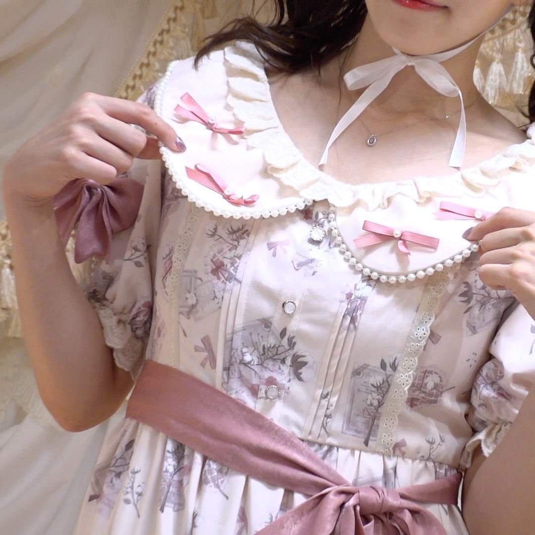 予約販売【IDOLFILE】掲載商品｜パールとピンクのサッシュリボン付き 甘ロリ ロリータ ワンピース