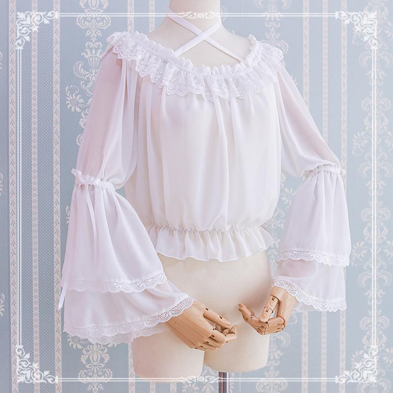 シフォンのデザインショルダーブラウス - ロリータファッション通販RonRon